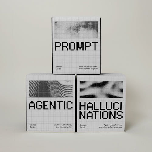 Three boxes labeled 'Prompt', 'Agentic', and 'Hallucinations' on a light gray background